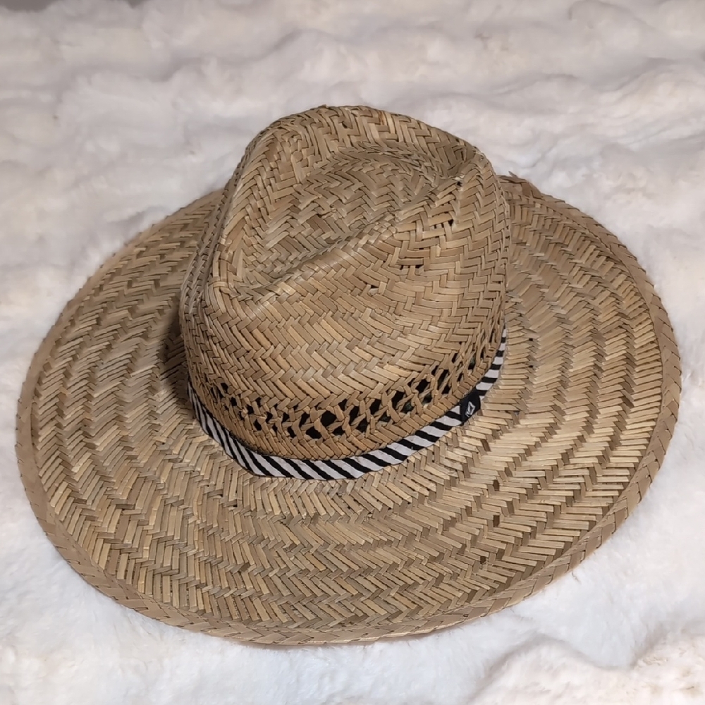 Volcom Tan Straw Hat with Black and White Band